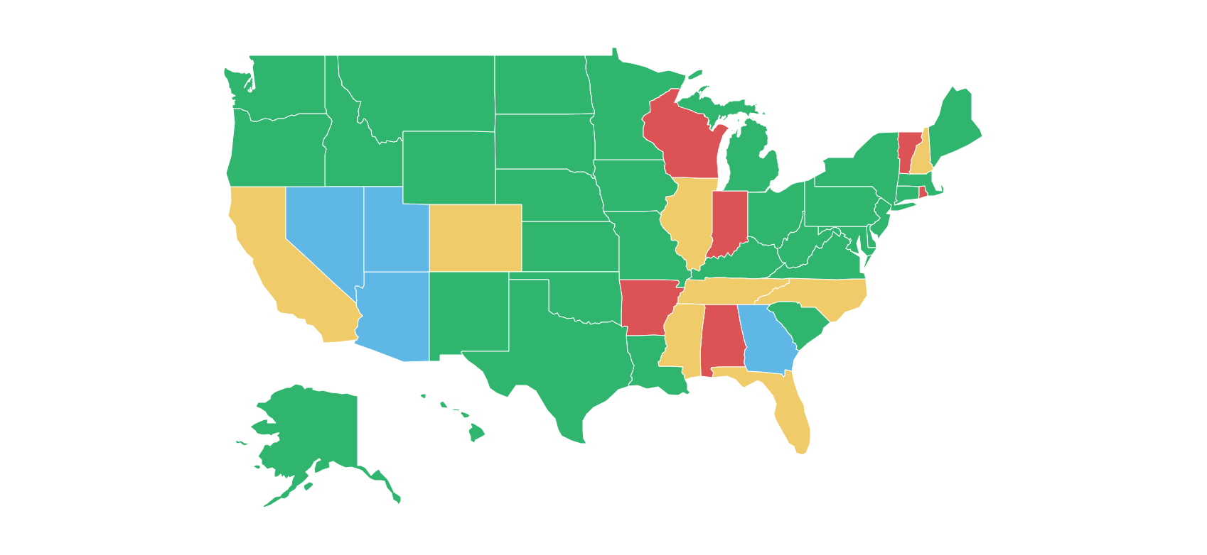 Map of where Kratom is legal in the United States